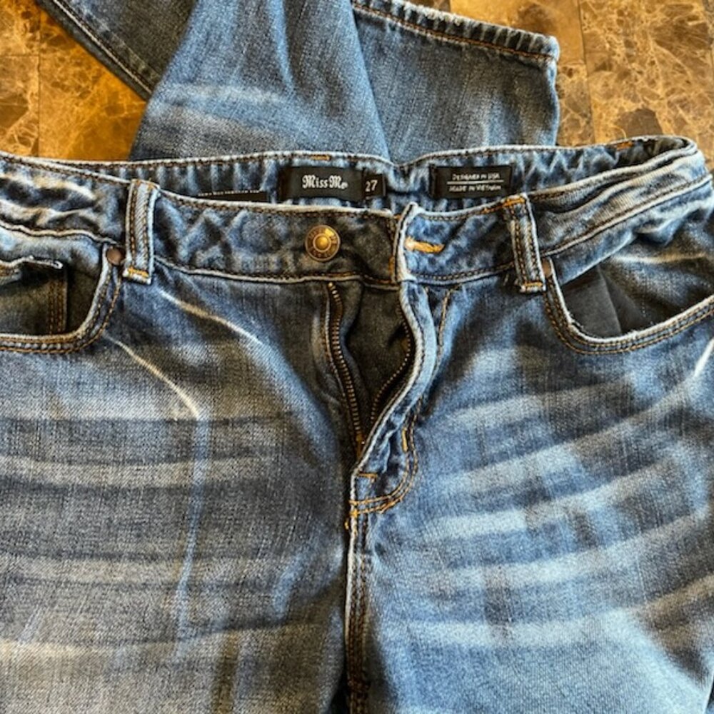 MISS ME‎ Women’s Y2K Medium Wash Casual Distressed Crop Jeans Size 26 Boyfriend - Picture 3 of 11